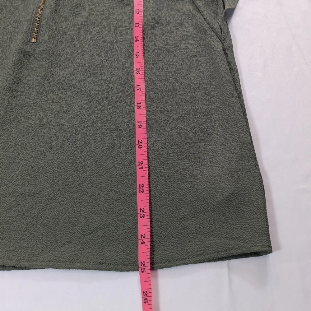Michael Michael Kors Olive Green Ruffle/Flutter Sleeve Gold Zip Top Size Medium